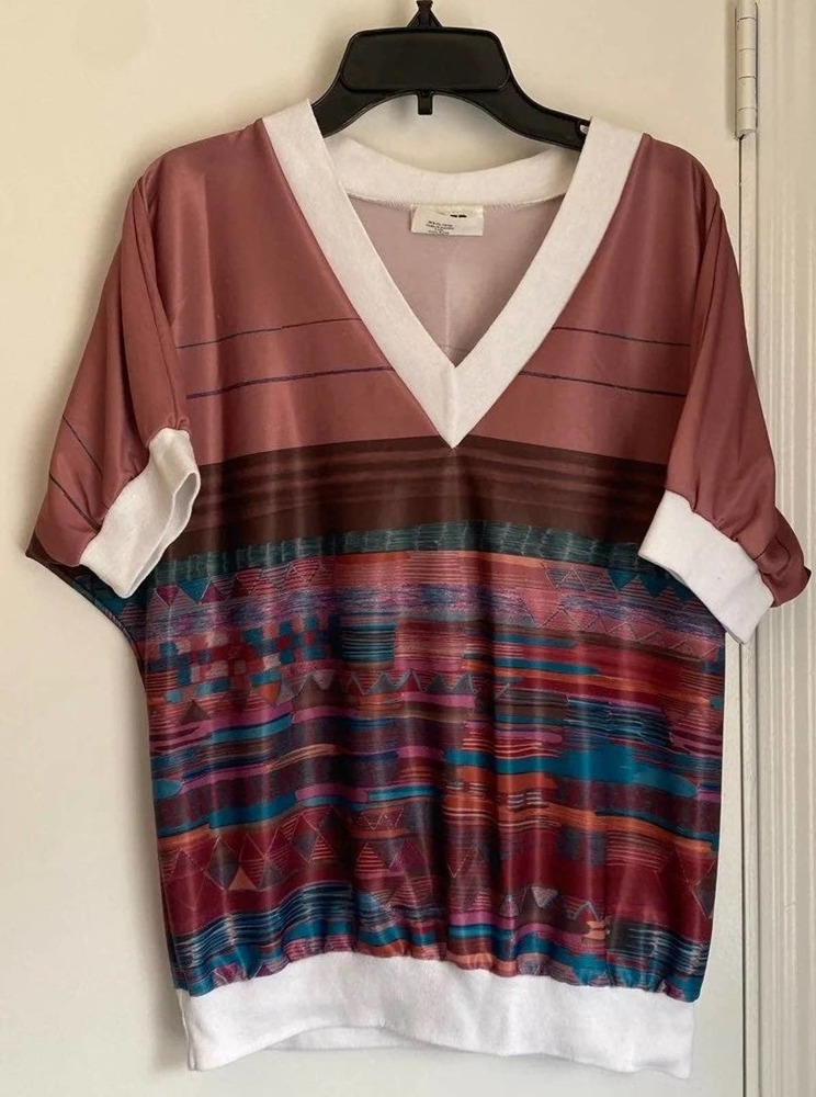 Tiger Vintage Polyester V-Neck Western Women's Top Made In USA